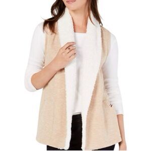 Tommy Hilfiger Tan and White Open Front Sweater Vest S/P